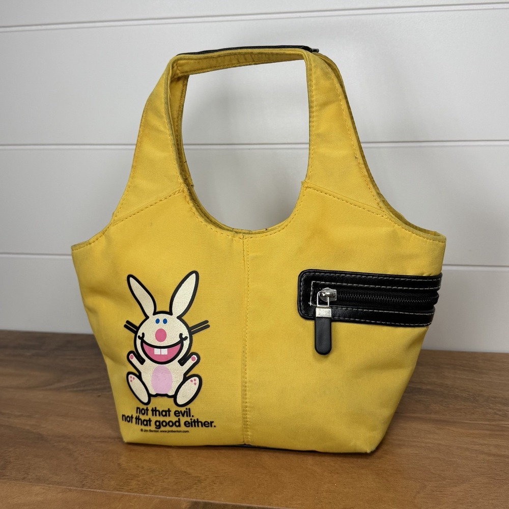 Happy Bunny VTG Y2K Mini Purse Yellow Black Jim Benton Quote *Wear*